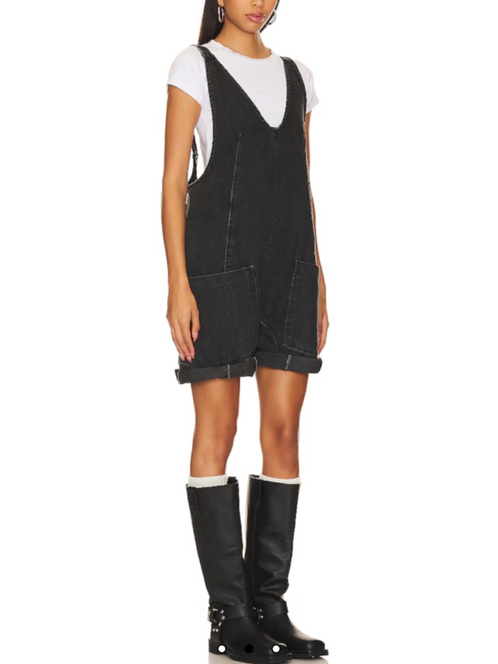 Free People Black Washed Denim Romper Overalls - Picture 4 of 7